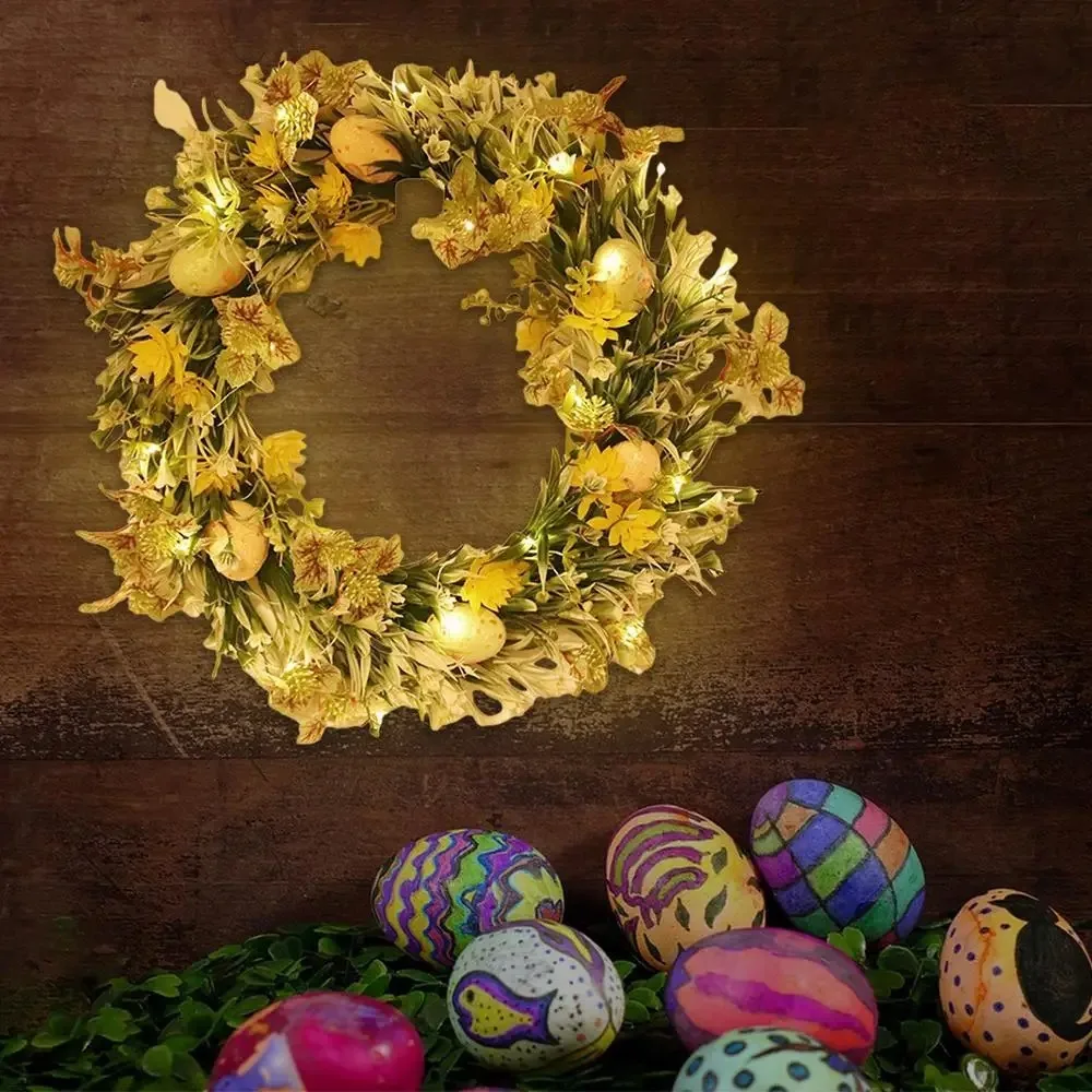 

Photographic Props Colorful Easter Spring Wreath 40CM Elegant Flower Egg Wreath Handmade Front Door Hanging Garlands Party Decor