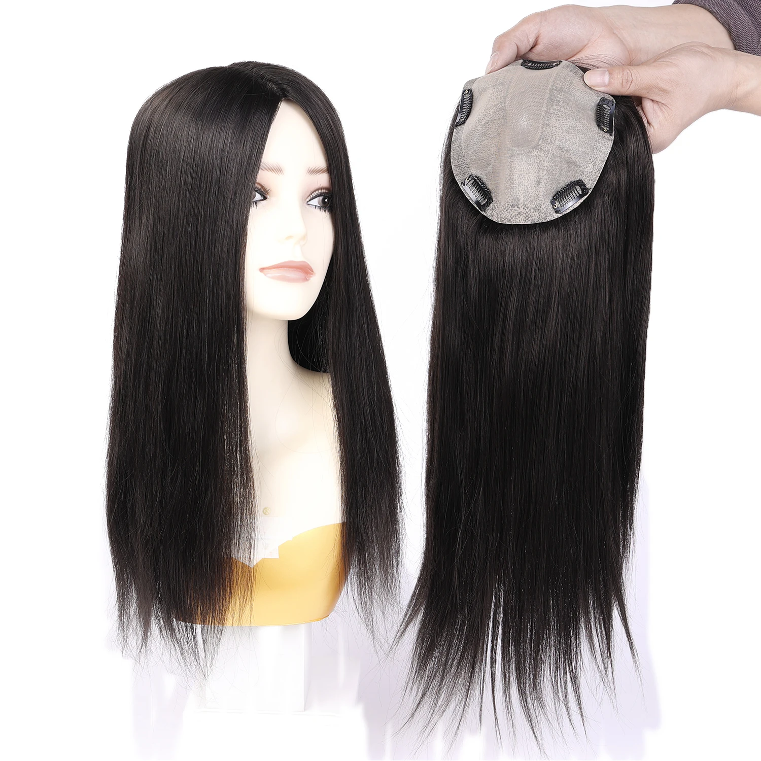 Ready Stock 15x16cm Women Toupee Hand Tied Silk With 5 Clips Smoothing Human Hair Toupee 12-20inch
