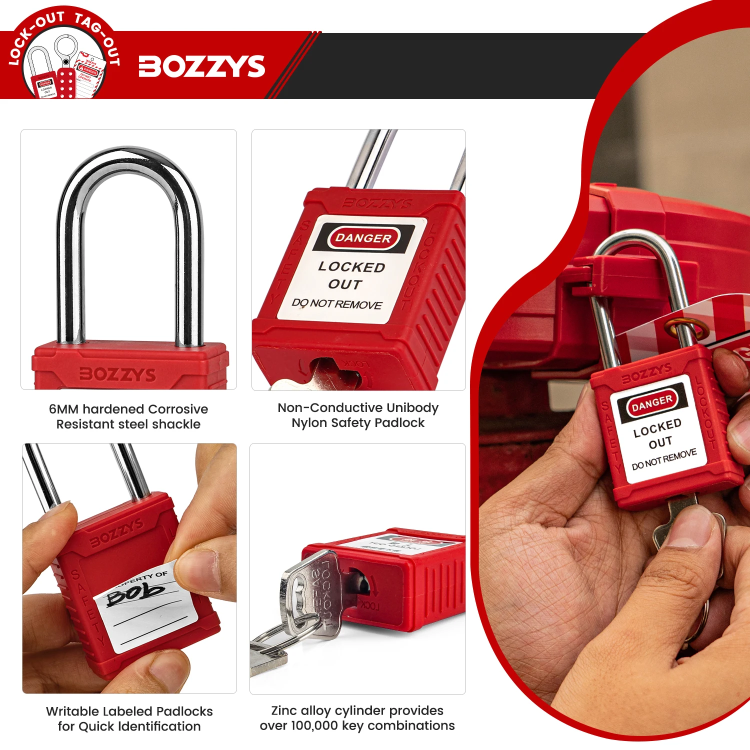 Imagem -02 - Lockout Tagout Nylon Cadeado de Segurança Set10 Pack Aço Manilha Cilindro Liga de Zinco Keyed Diferente ou Keyed Alike