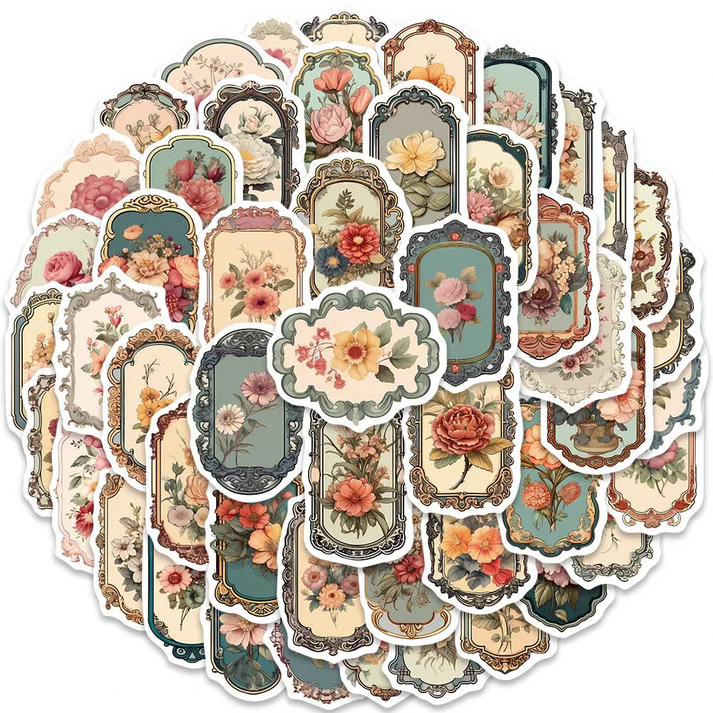 

10/30/50pcs Vintage Art Flower Mirror Graffiti Stickers Cartoon Waterproof Sticker DIY Scrapbook Suitcase Phone Decal Decoration