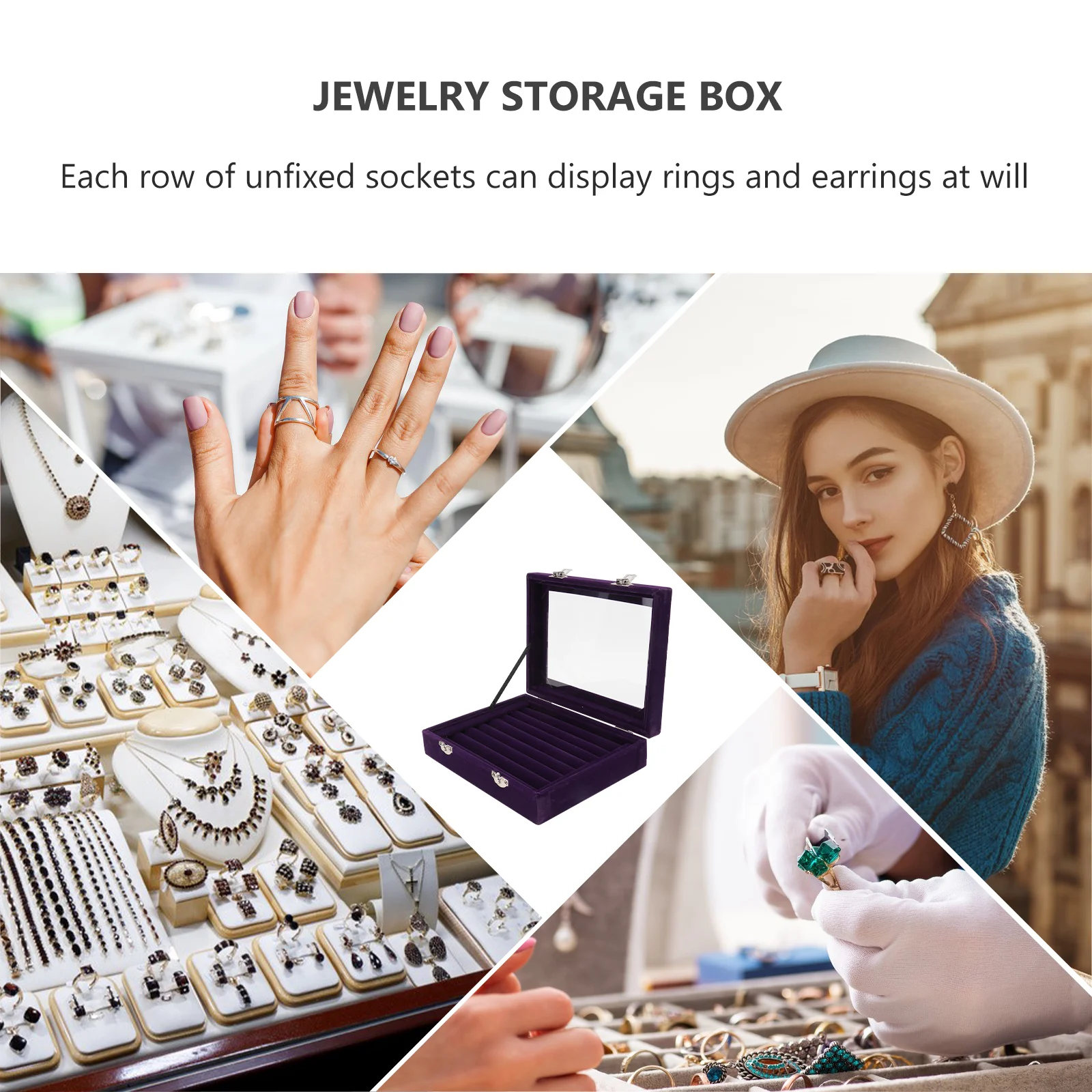 

Jewelry Box ganizer 20.5x15.5x5cm Clear Lid Double Lock Flocking Material Ring Earring Storage Display Home Use