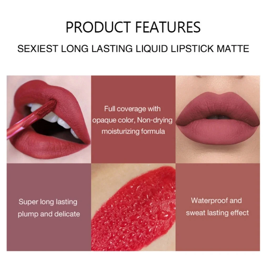 مجموعة ملمع شفاه غير لامع من HANDALYAN مكونة من 6 ألوان مع كوب غير لاصق يدوم طويلاً ومقاوم للماء وسهل تلوين أحمر شفاه Liguid