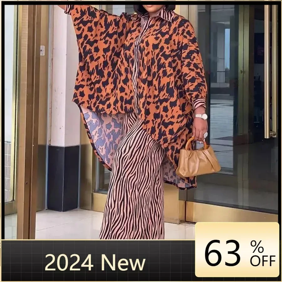 

2024 Luxury New in Matching African Sets for Women Elegant Lady Evening Leopard Clothing Plus Size Dashiki Top and Pants Suits