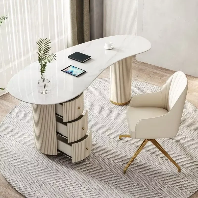 Light Stone Board Desk-Modern Design Office Medical & Consulting Desk with Chair