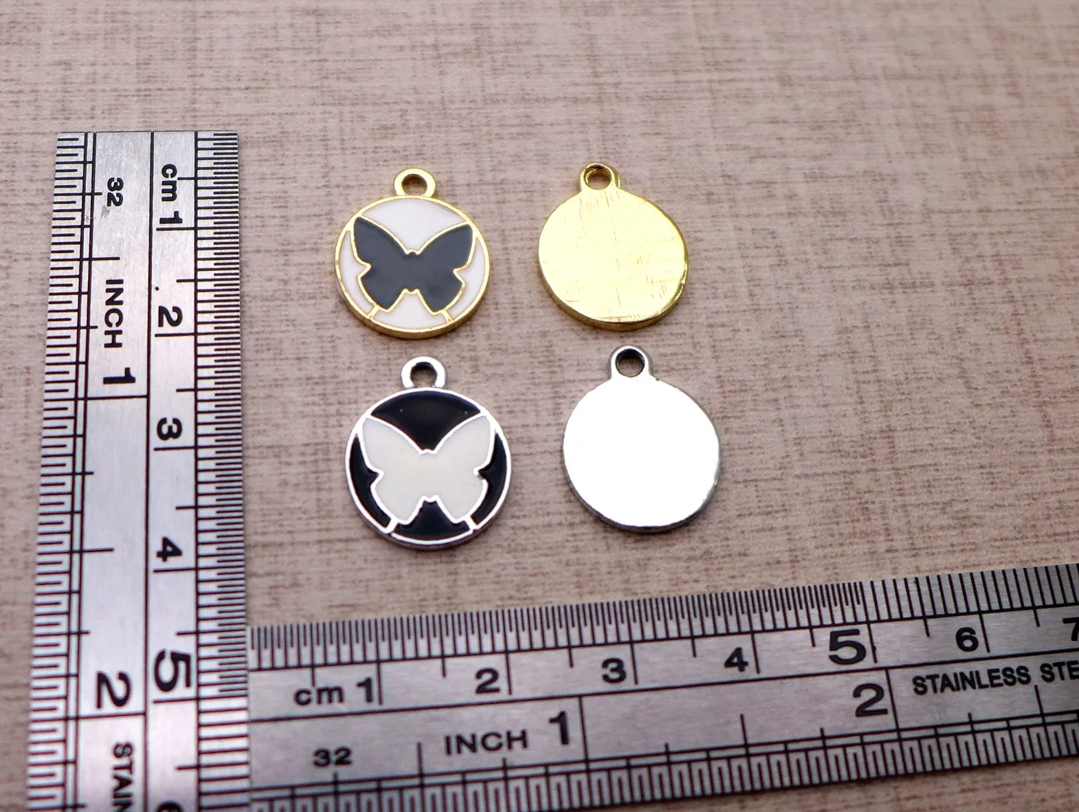 100pcs 14x16 MM Butterfly Insects Round Pie Keychain Necklace Drip Oil Metal Enamel Charms Jewelry Accessories Earrings Bracelet