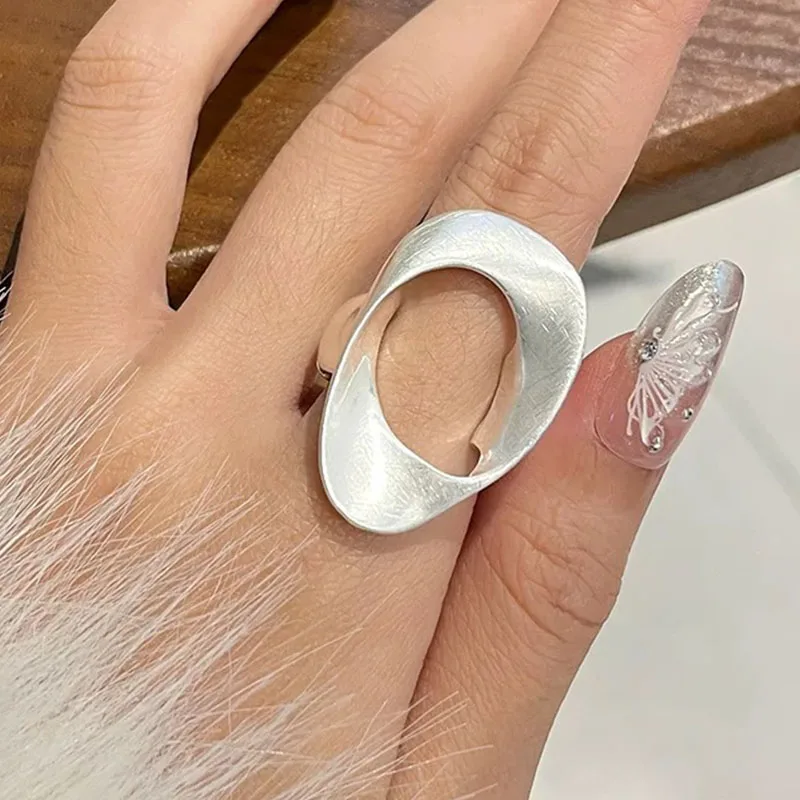 Women's 925 Silver Adjustable White Circle Hollow Ring, Elegant Gift
