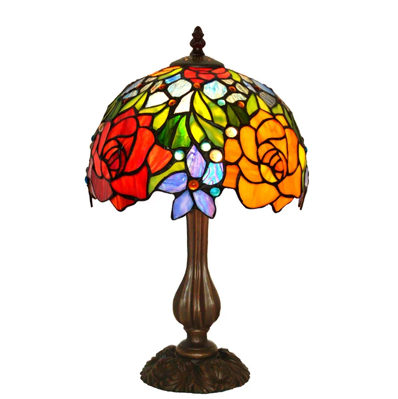 

10 inch, two-color, rose, European style, pastoral, bedroom, bedside, wedding room, decoration, desk lamp