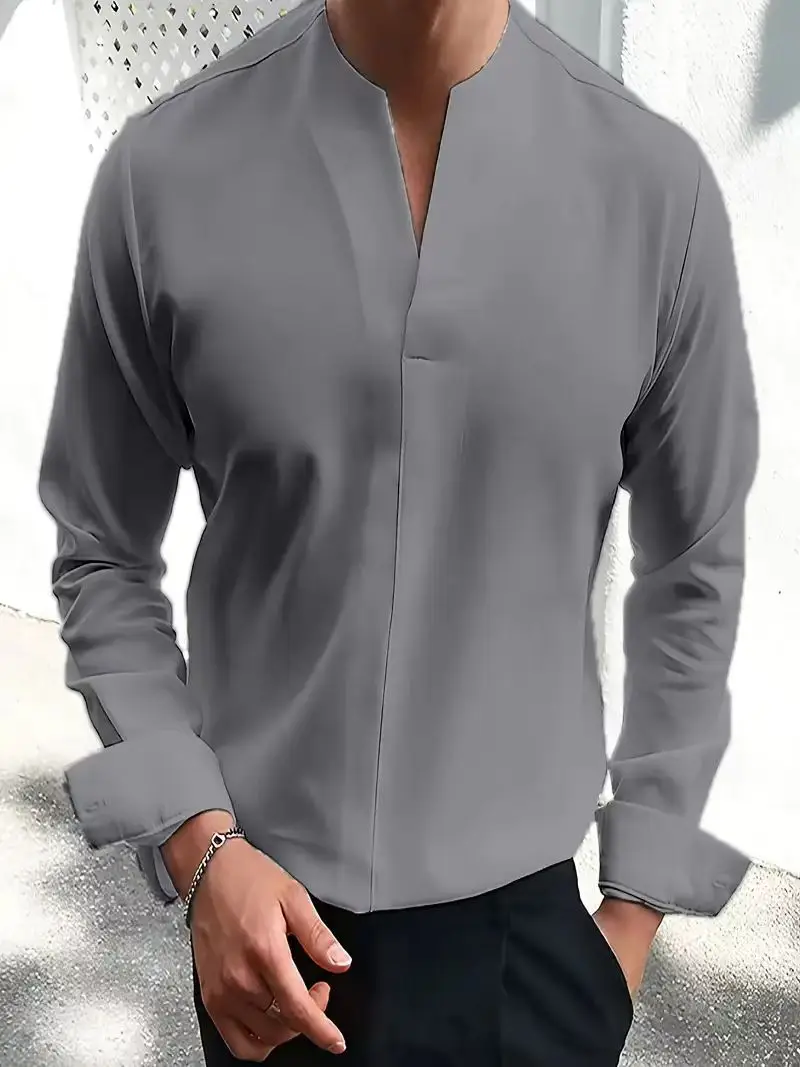 Slip material outdoor youth Leisure V-neck Long sleeve men's shirt Four seasons universal shirt