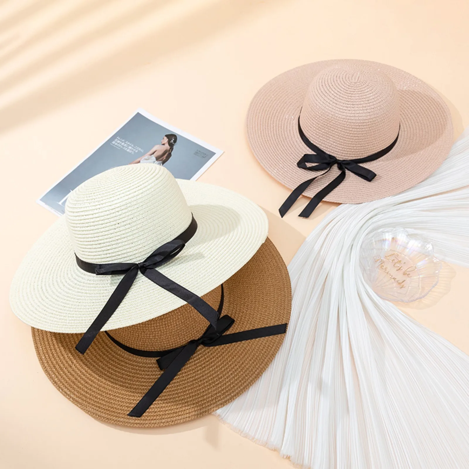 Simple Foldable Wide Brim Floppy Girls Straw Hat Sun Hat Beach Women Summer Hat UV Protect Travel Cap Lady Cap Female