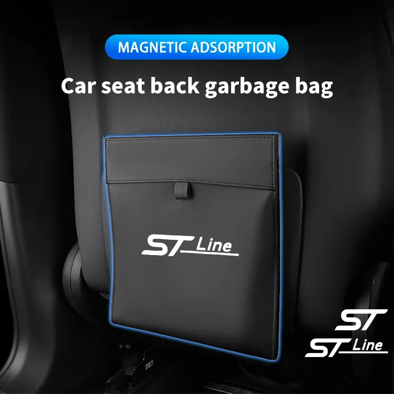 Car Garbage Bag Magnetic Adsorption Trash Can PU Leather Seat Back Hanging Storage Pocket for Ford ST Line Interior Accessories
