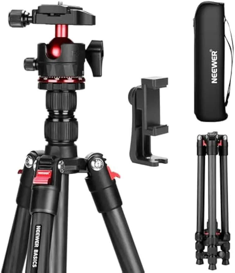 Compact Carbon Fiber Travel Tripod with Ball Head & Phone Holder, Max Load 13.2 lbs for DSLR and Smartphone