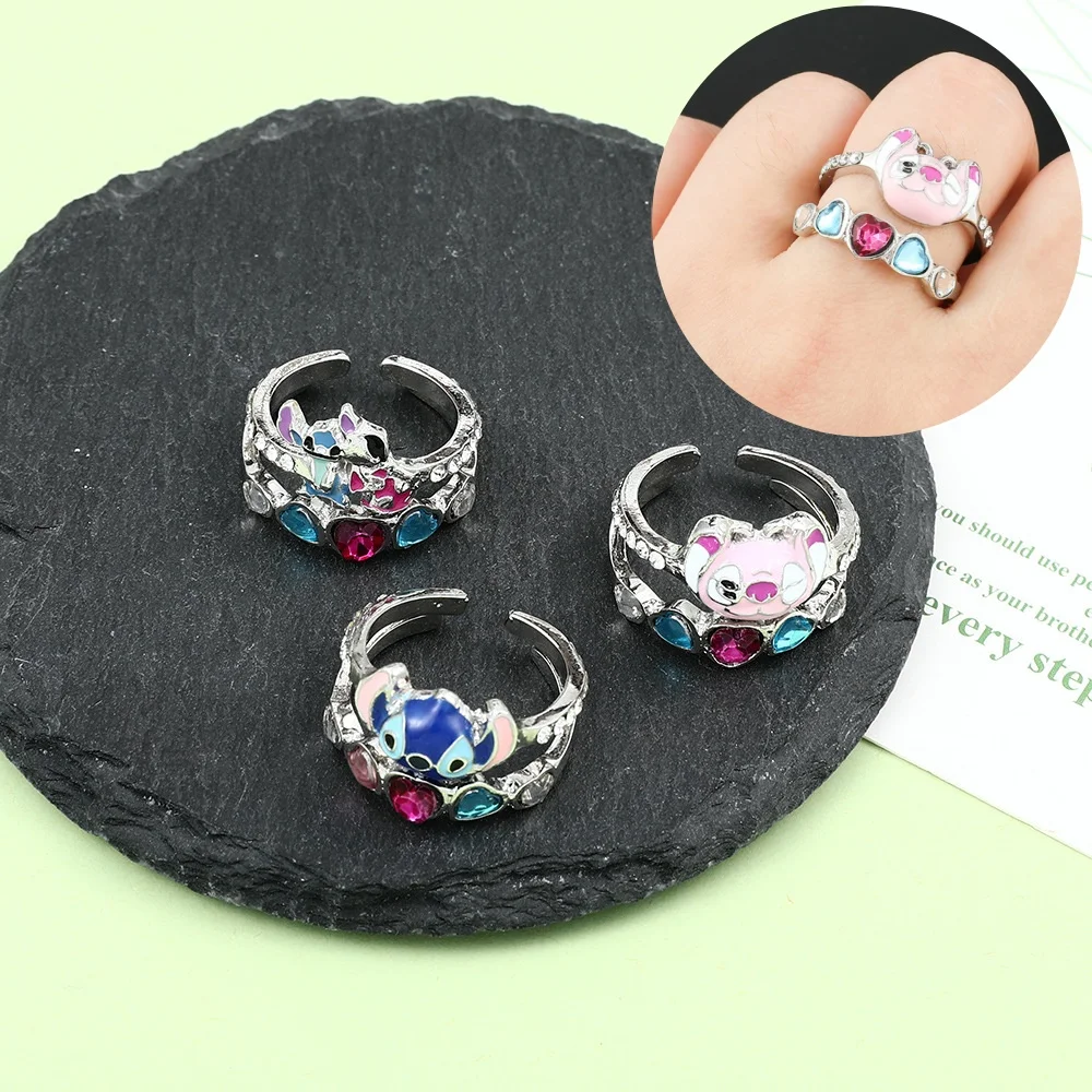 

Anime Figures Stitch Jewelry Ring Earrings Necklace Storage Box Girls Kawaii Dolls Cartoon Stitch Kids Birthday Gifts