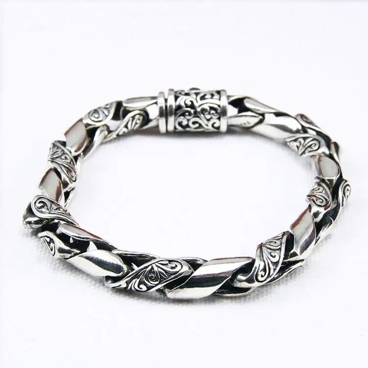 New Men's Vintage Arabesque Openwork Chain Bracelet - Smooth Lucky Vine Design Fashion Accessory Jewelry - view 6