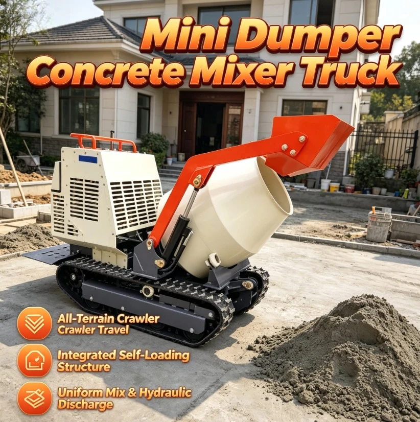 Customized 300L Mini Micro Concrete Mixer With Crawler Rotation Concrete Mixer Utility For Sale