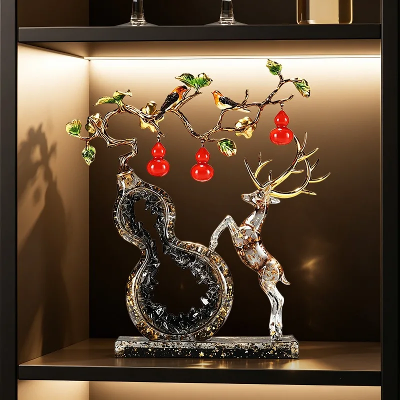 Nordic Art Deer Gourd Sculpture Ornament Resin Luxury Living Room TV Cabinet Foyer Desktop Transparent Statuette Decoration Gift