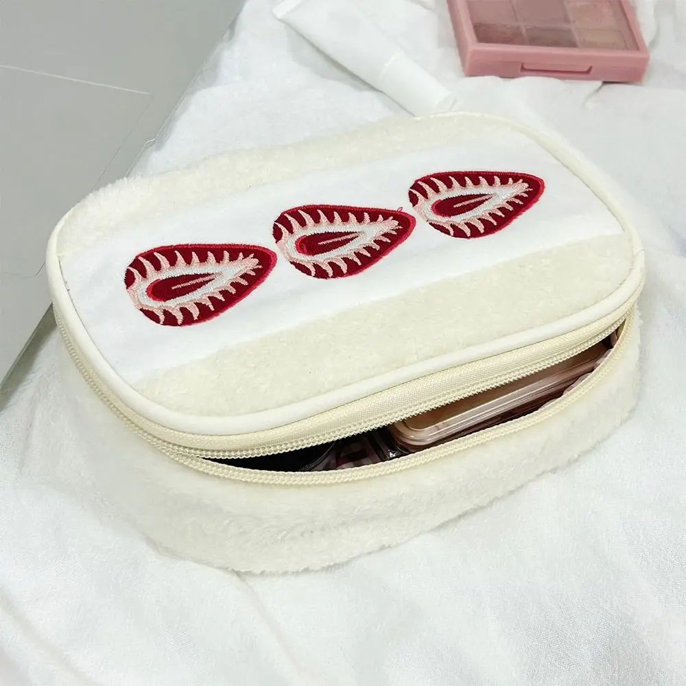 Kawaii Fuzzy Pen Bag Strawberry Sandwich Cute Embroidered Makeup Bag Multi-functional Pencil Case Studennts