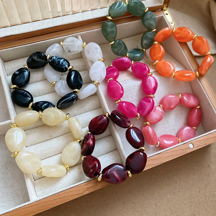 Cute Sweet Colorful Acrylic Bead Chunky Bracelet for Women Handmade Beaded Simple Bangles Summer Spring Jewelry Accessories
