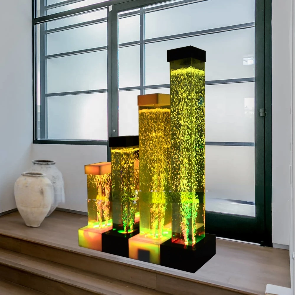 indoor decor floor standing color changing LED acrylic water bubble square column lamp