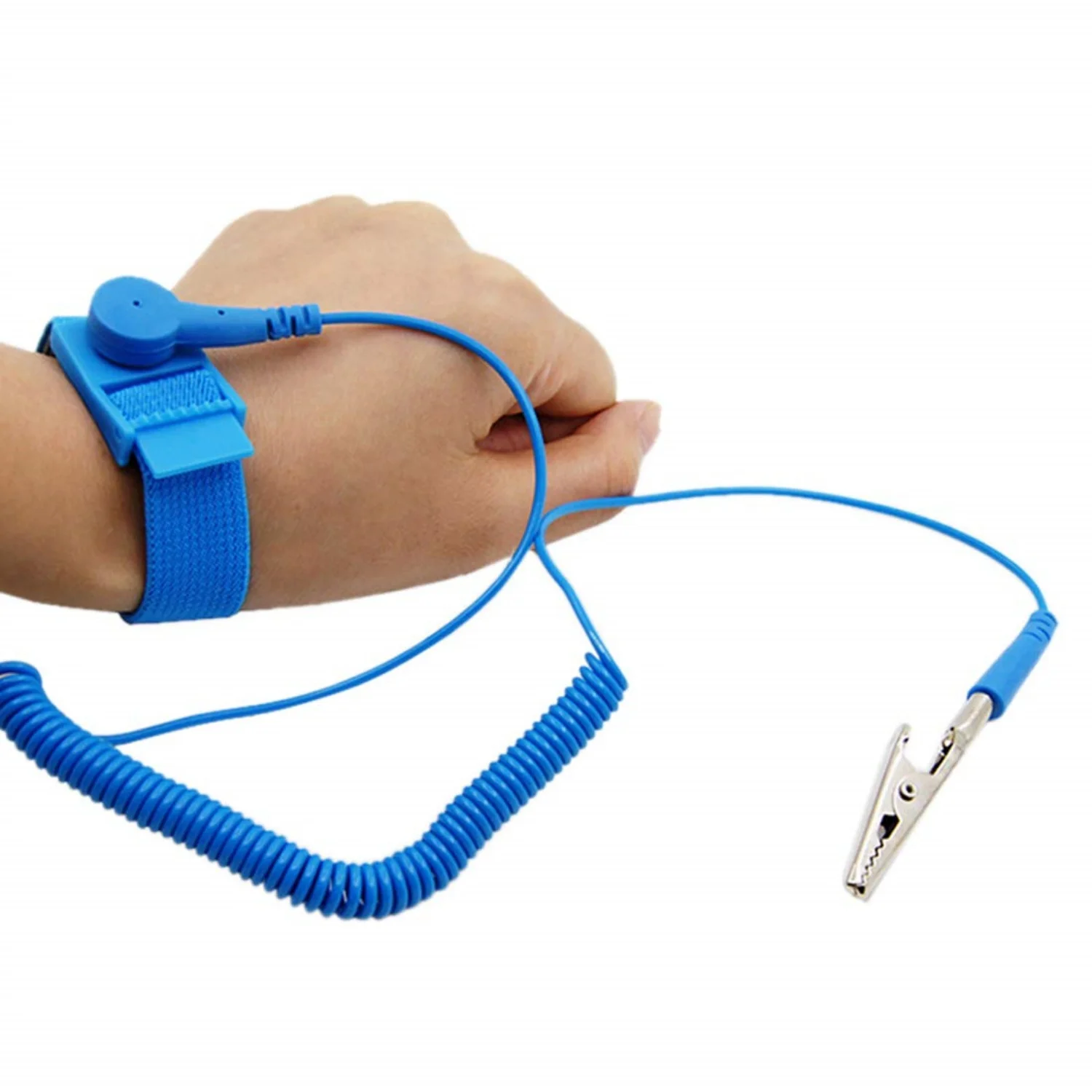 Adjustable ESD Wristband Bracelet Wrist Strap with Grounding Wire Alligator Clip - for Working on Sensitive Electronic Devices