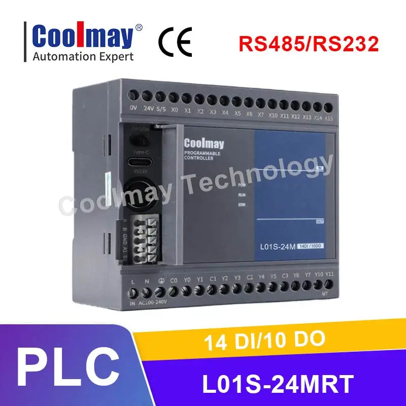 Coolmay PLC Programmable Logic Controller 14 DI/10 DO for Industrial Control RS232 RS485 with Free Software for Water System