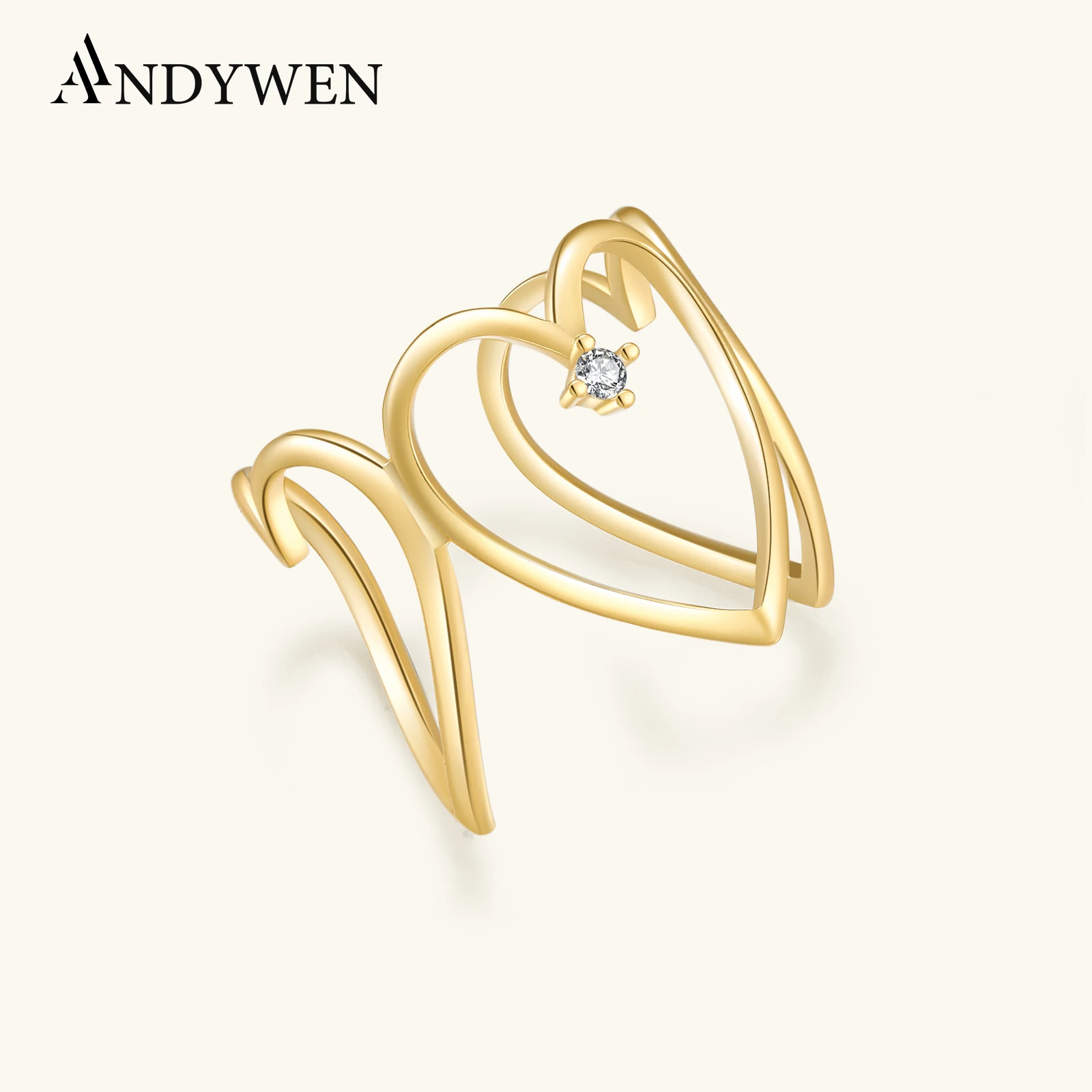 

ANDYWEN, стерлинговое серебро 925 пробы, сердце любви, нерегулярное кольцо изменяемого размера, регулируемое геометрическое кольцо, 2025 г., ювелирные изделия в стиле рок, панк, подарок