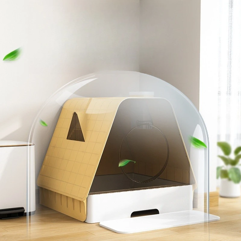 Large fully enclosed automatic cat toilet, large cat litter box, with easy-to-clean odor control, splash-proof sand basin