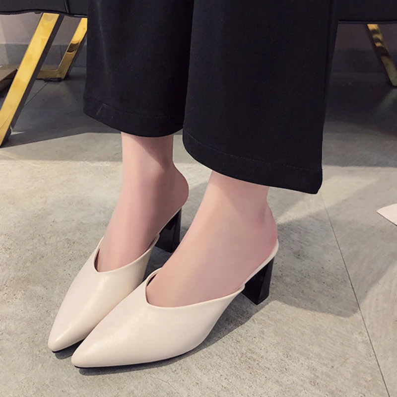 Trendy Ladies Slippers Pointed Toe Sexy Women Shoes Mules Summer Slip on Slippers Half Slippers Women\'s Sandals Summer 2024 New