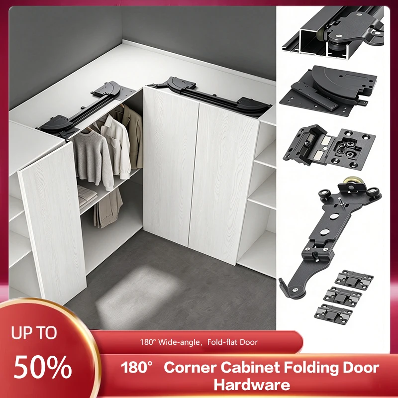 Premium 180 Degree Bi Fold Door Hinges Hardware Kit With No Bottom Track For Open Style Metal Wardrobe Closet System Set 286