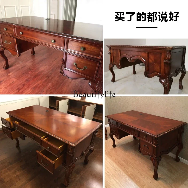 European solid wood home American retro boss study, writing desk, computer desk