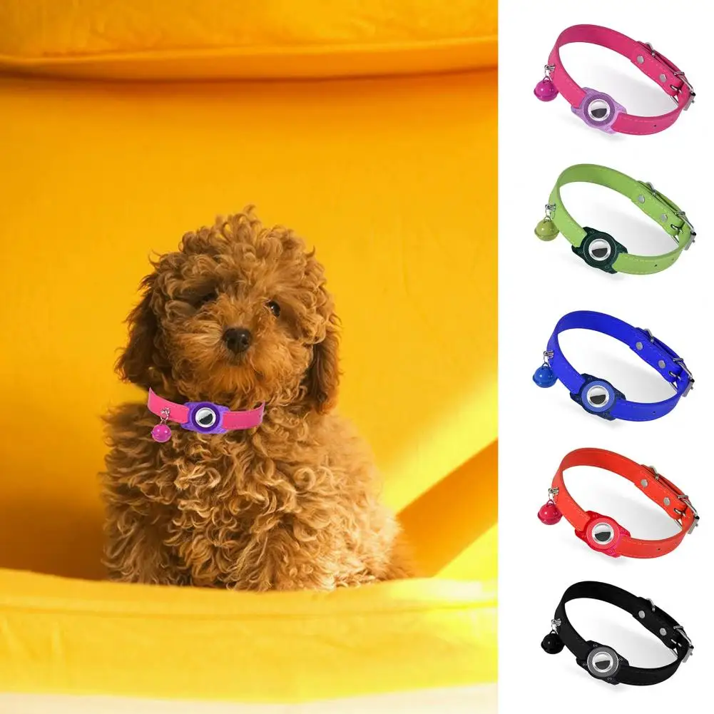 Faux Leather Pet Collar Comfortable Pet Tracking Device Protective Collar Practical Pet Cat Locator Case Collar