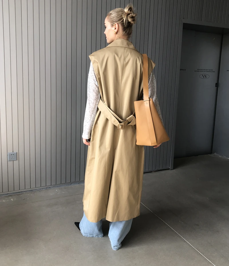 2024 Women Fashion Fall / Autumn 2 piece long trench coat Female outerwear blue Khaki