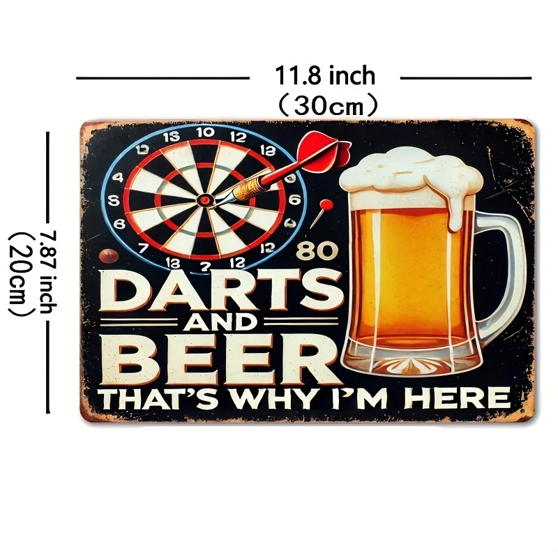 2D Flat Sign/darts and Beer/ Tin Sign- Rectangular Wall Art, Durabl, Perfect for Home, Office, Bar, Cafe, Indoor/Outdoor Decor