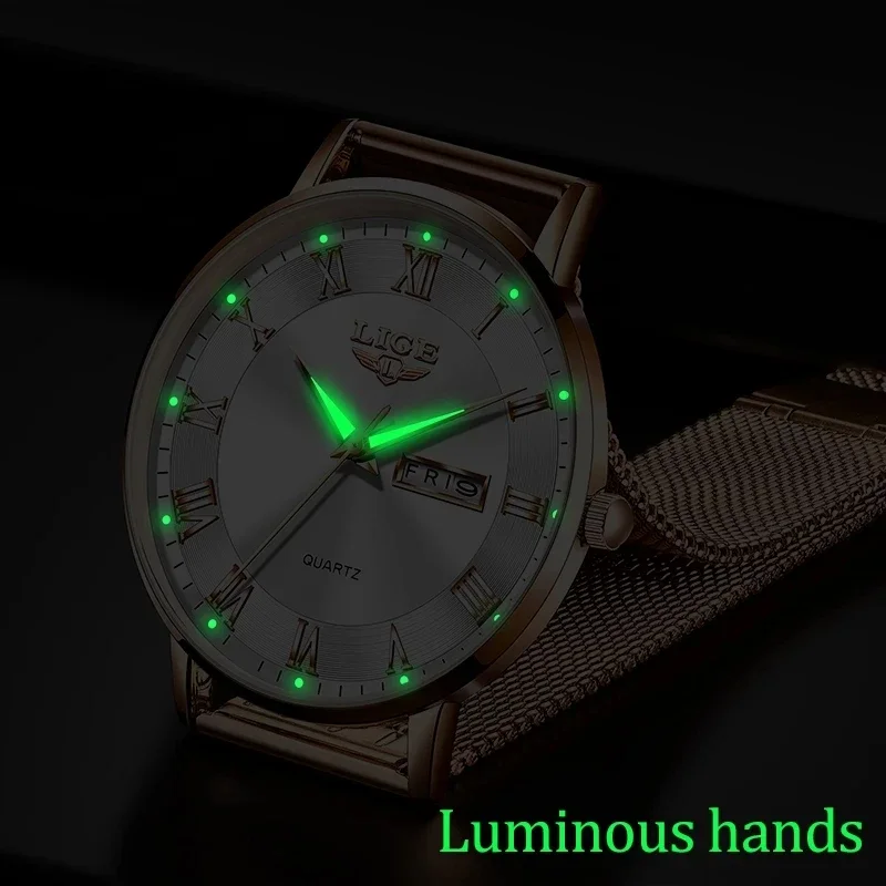 LIGE Brand Fashion Luxury Women Watch Waterproof Rose Gold Steel Mesh Strap Ladies Wristwatches Bracelet Clocks Relogio Feminino