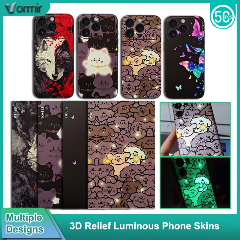 

Vormir 50pcs 3D Relief Luminous Phone Skin Sticker Rear Films for Cutting Machine Phone Back Cover Decoration Color Change Wrap