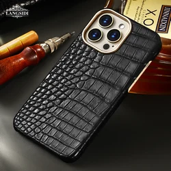 Genuine Crocodile Ostrich Leather for Magsafe Case for iPhone 14 16 Pro Max 16Pro 15Pro Luxury Magnetic Back Cover