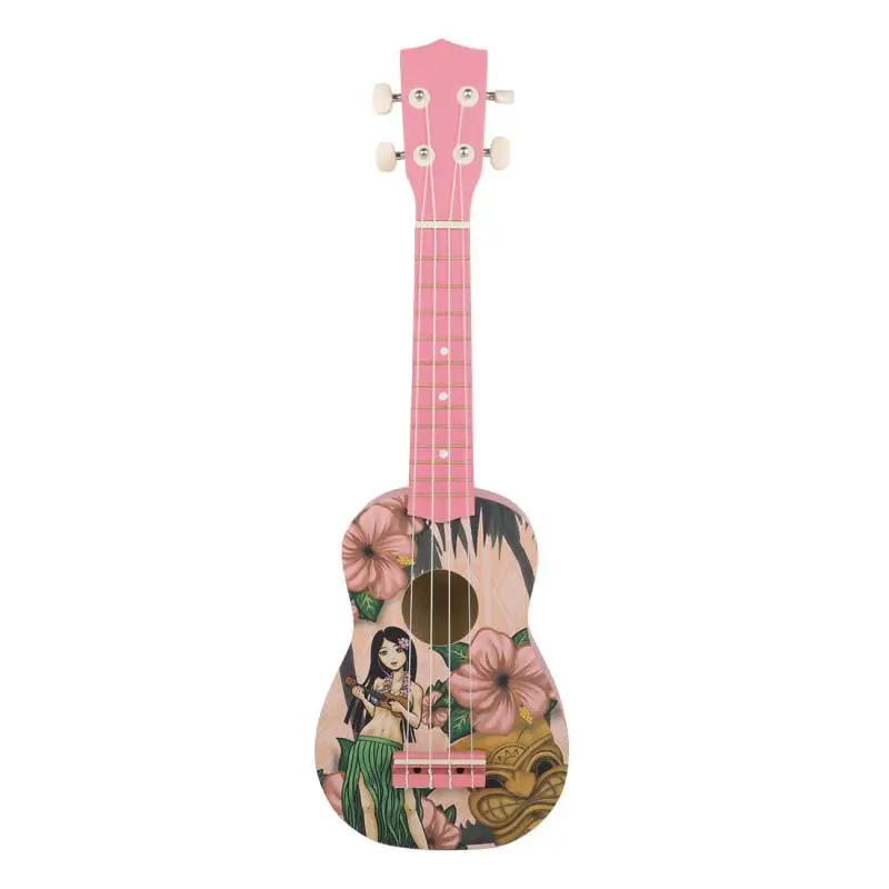 Pink Ukulele for Children, Small Guitar, Vacation Style, Musical Instrument, 21 Inches