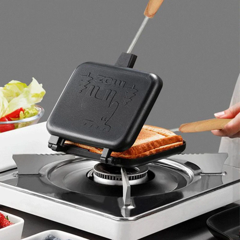 Sandwich Frying Pan Removable Wooden Handle Outdoor Camping Sandwich Muffin Baking Pan Home Pans Kitchen Accessories