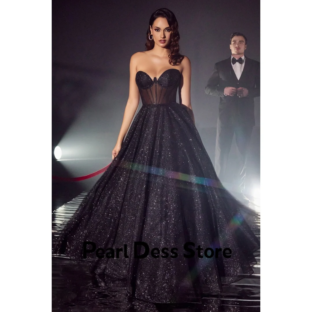 Pearl Off the Shoulders Prom Dresses 2024 Luxury Party Dress Black Shiny A Line Long Skirt Women\'s Wedding Evening Dress Woman