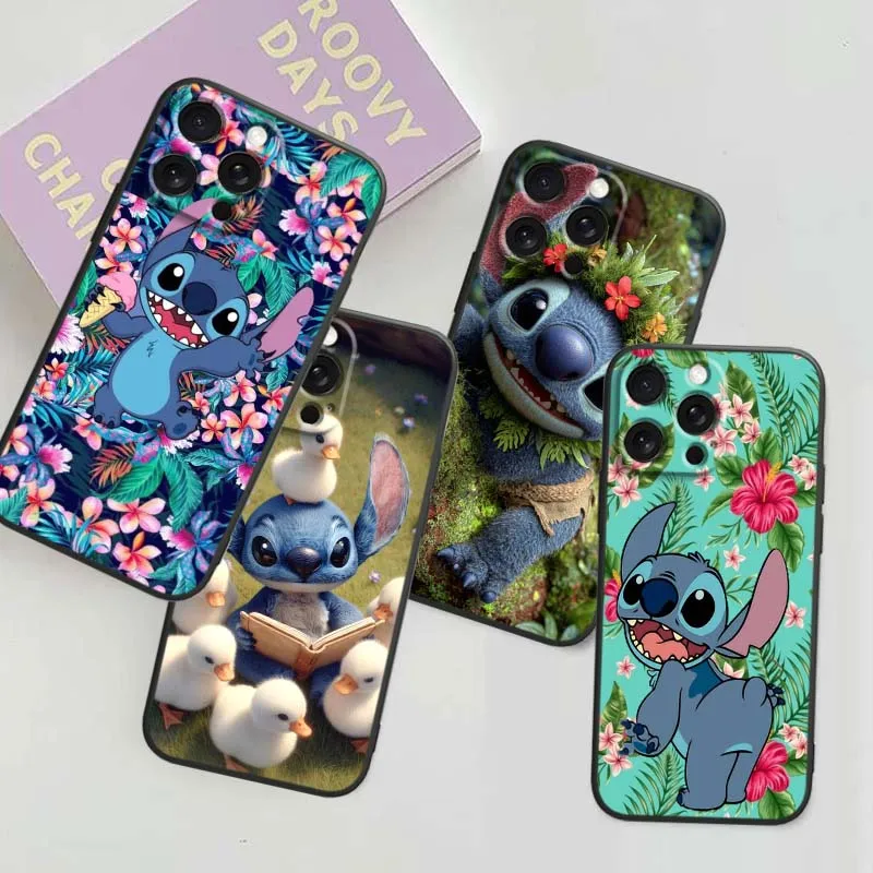 

Disney Cartoon Art Stitch Cover For Apple iPhone 17 16 16E 15 14 13 12 11 Pro Max Plus Black Soft Silicone