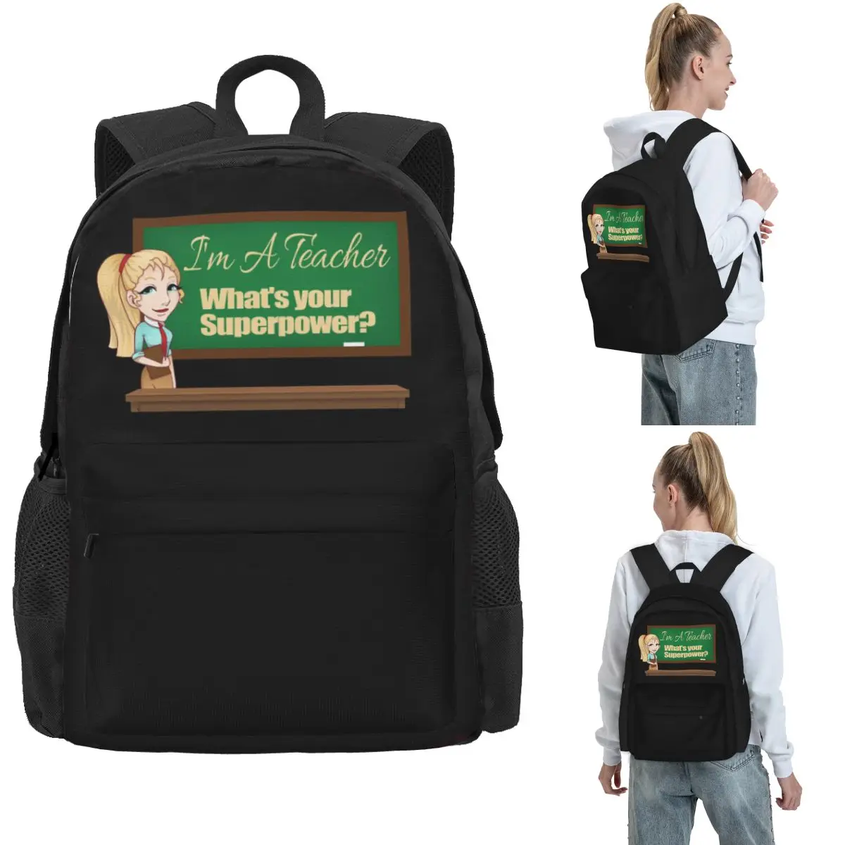

I'm A Teacher Whats Your Superpower Design A Backpack Hot Sale Daypack Children BookBag School Bag Shoulder Bags for Men Women
