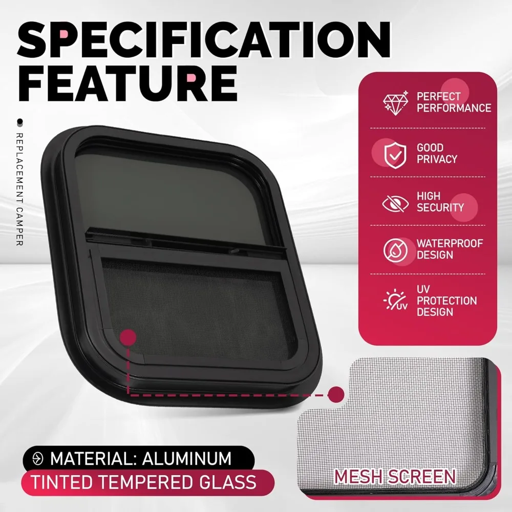 Jendela Geser Vertikal Pengganti dengan Jaring dan Cincin Trim untuk Trailer Kargo dan Perjalanan