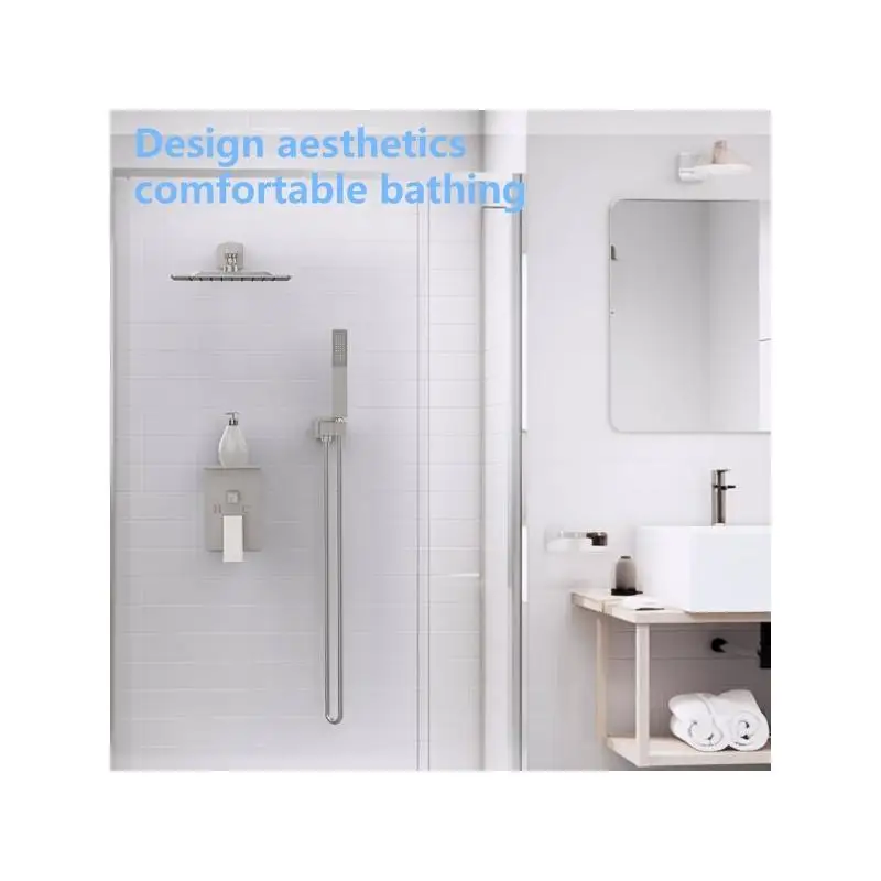 نظام دش مطري فاخر مع رف تخزين، مجموعة صنبور دش عالي الضغط باللون الأسود غير اللامع مقاس 10 بوصات، رأس دش مربع، جدار