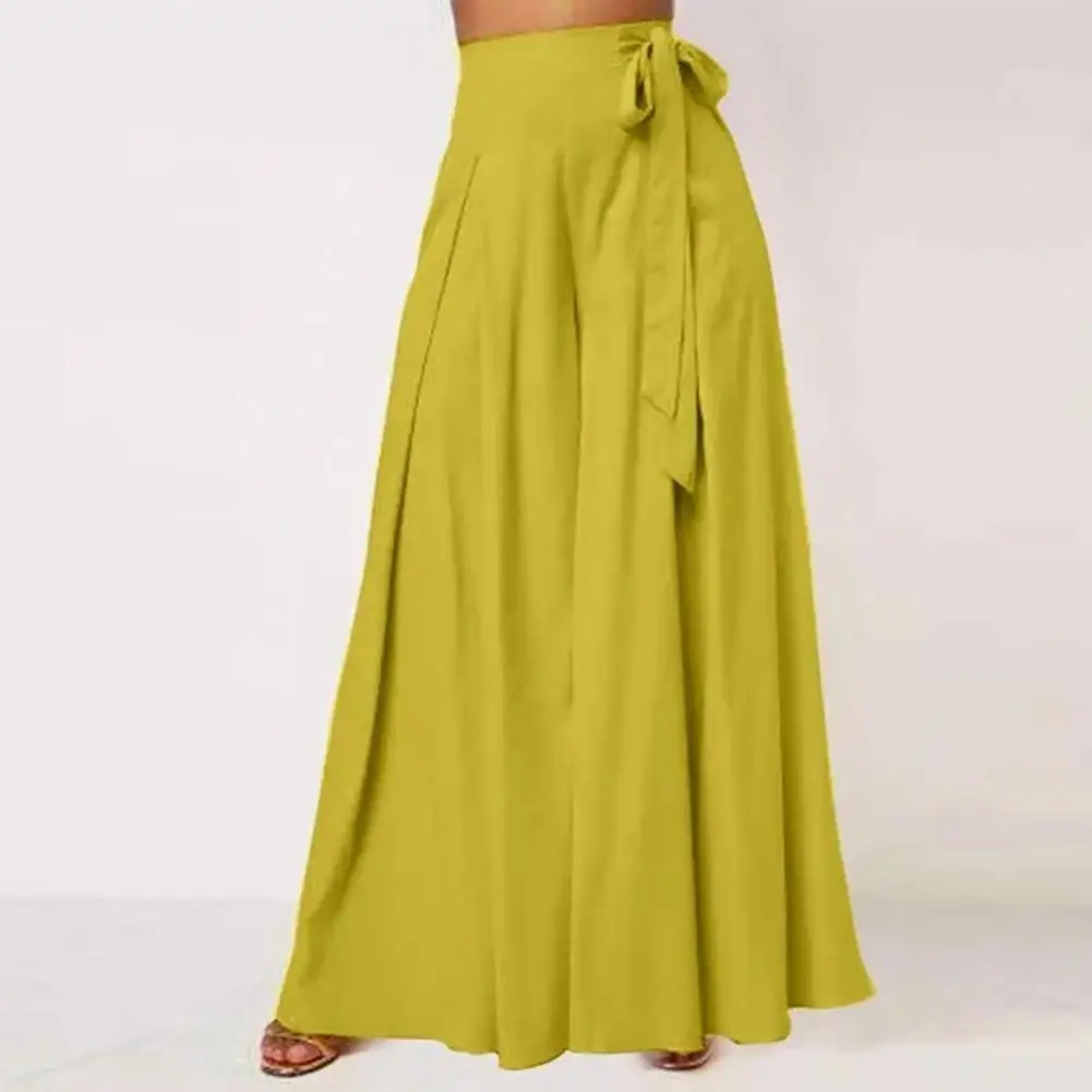 Comfortable Loose Fit Pants Elegant Lace-up Bow Wide Leg Pants for Women High Waist Culottes with A-big Hem Crotch