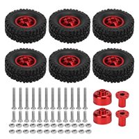 RC Car Tires and Wheels, Aluminum Alloy + Rubber 6Pcs Tires and 4Pcs Wheels Accessories for WPL C14 C24 C34 C44 B14 B24 B16 B36