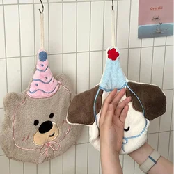 Cute Little Bear Puppy Water Towel Kitchen High-value Hand Towel Ins Cute Cartoon Hanging Type Absorbent Thick Handkerchief Clot