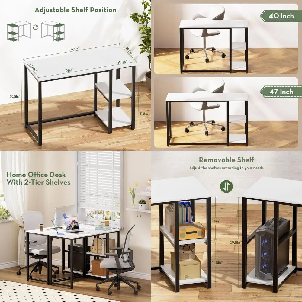 

Компьютерный стол 40 дюймов с полками, прочный маленький стол кремово-белого цвета для спальни, современный игровой стол, офисная мебель