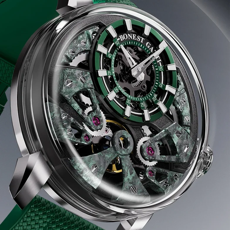 

BONEST GATTI Мужские автоматические часы 44 мм Механические наручные часы с циферблатом из углеродного волокна Светящееся сапфировое зеркало FKM Ремешок из фторкаучука