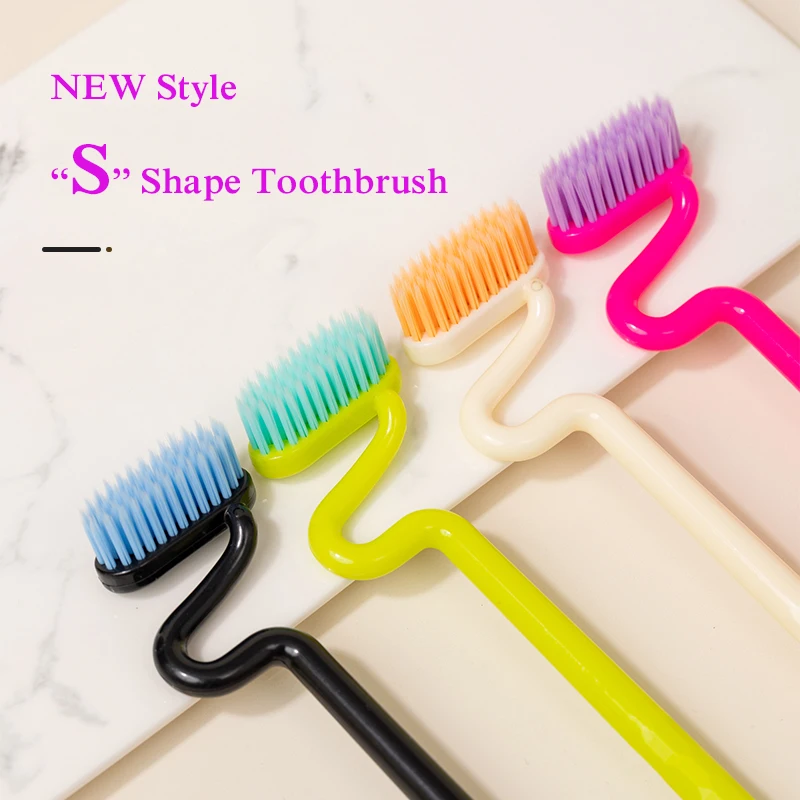 

4pcs/pack New S-shaped Vertical Toothbrush Interdental Brush for Adults Medium Hard Bristle Oral Gum Cleaning Tooth Brush