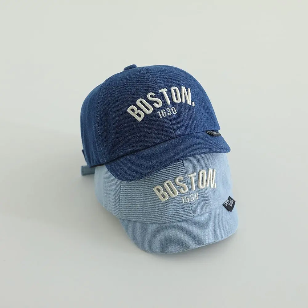 

Trendy Blue Denim Cap Dome Short Brim Letter Baseball Cap Hip Hop 1-3Y Baby Visor Hat Boys Girls