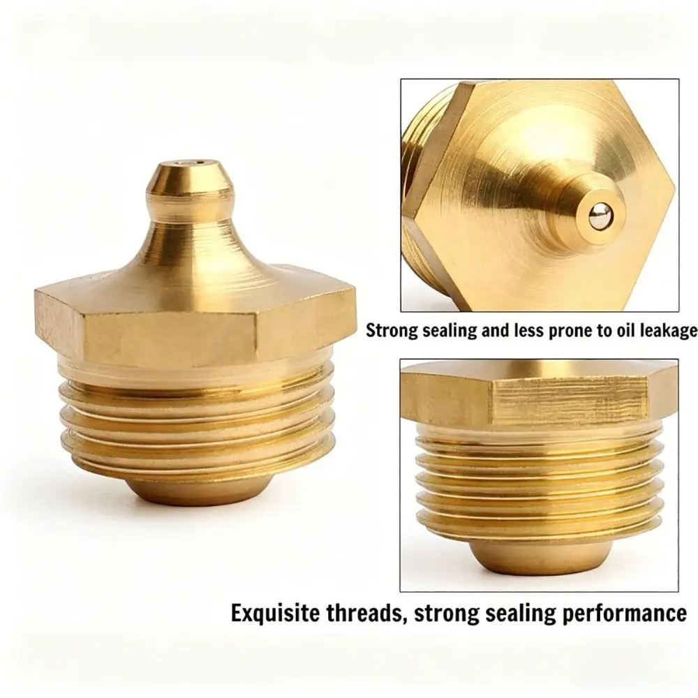 10Pcs M4-M20 Brass Grease Nipple Straight 45 Degree 90 Degree Brass Grease Zerk Nipple Flat Smooth Mouth Thread Fitting